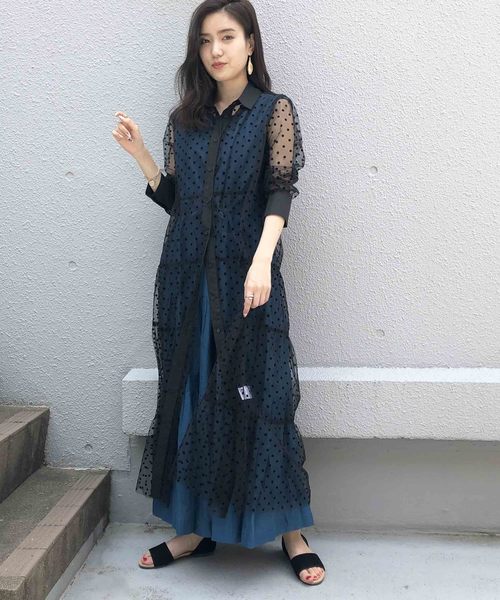 PICCIN（ピッチン）の「ドットフロッキーティアードシャツワンピース（ワンピース・レディース・ブラック・MEDIUM）」の2枚目の写真