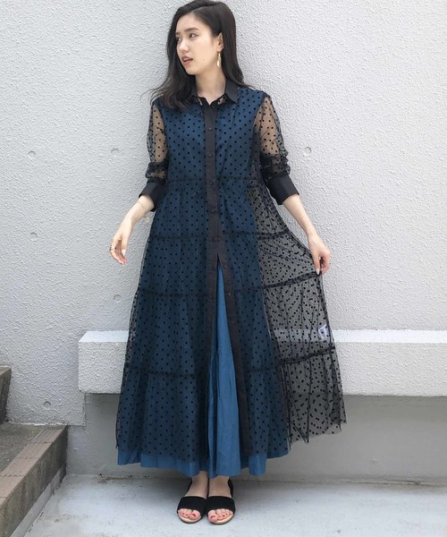 PICCIN（ピッチン）の「ドットフロッキーティアードシャツワンピース（ワンピース・レディース・ブラック・MEDIUM）」の3枚目の写真