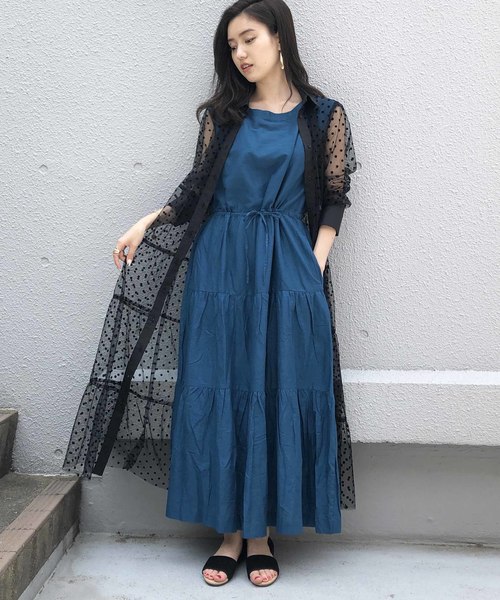 PICCIN（ピッチン）の「ドットフロッキーティアードシャツワンピース（ワンピース・レディース・ブラック・MEDIUM）」の5枚目の写真