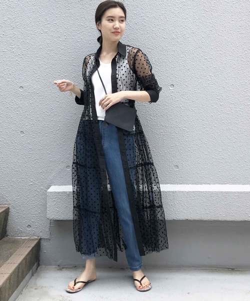 PICCIN（ピッチン）の「ドットフロッキーティアードシャツワンピース（ワンピース・レディース・ブラック・MEDIUM）」の6枚目の写真