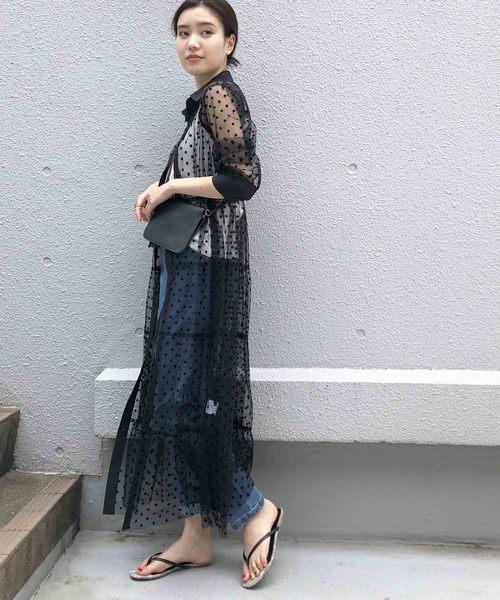 PICCIN（ピッチン）の「ドットフロッキーティアードシャツワンピース（ワンピース・レディース・ブラック・MEDIUM）」の8枚目の写真
