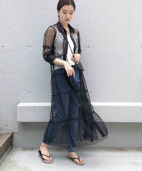 PICCIN（ピッチン）の「ドットフロッキーティアードシャツワンピース（ワンピース・レディース・ブラック・MEDIUM）」の9枚目の写真