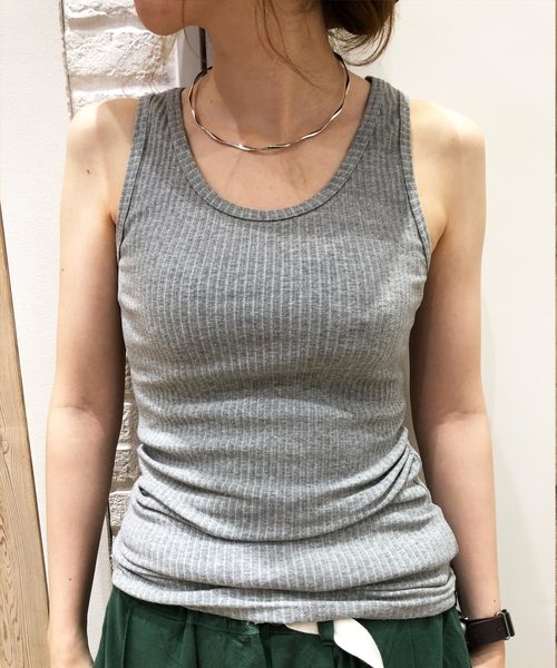 Born（ボーン）の「Born Rib Pleat Tank Top/ボーン リブ プリーツ タンク トップ（タンクトップ・レディース・ホワイト/ネイビー/レッド/オリーブ/サックスブルー/マスタード/杢グレー・FREE）」の3枚目の写真