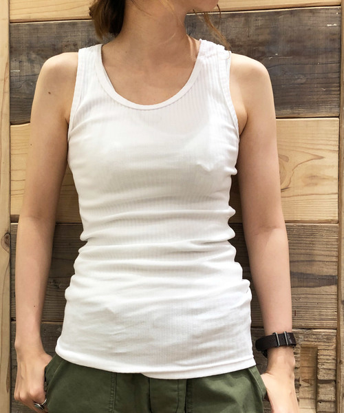 Born（ボーン）の「Born Rib Pleat Tank Top/ボーン リブ プリーツ タンク トップ（タンクトップ・レディース・ホワイト/ネイビー/レッド/オリーブ/サックスブルー/マスタード/杢グレー・FREE）」の2枚目の写真