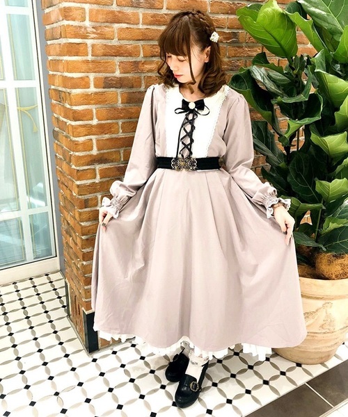 新品未使用タグ付　アクシーズファムカワイイ　襟デザインロング長袖ワンピース　黒M axes femme（アクシーズファム）の「襟デザインロング長袖OP