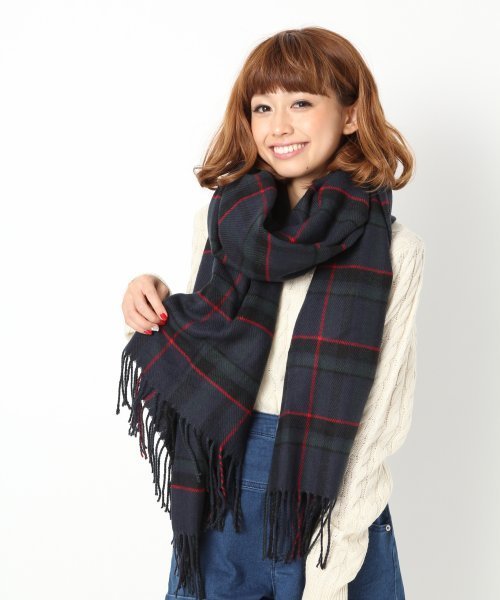 Heather（ヘザー）の「アクリルビッグチェックストール　551501（ストール/ショール・レディース・アイボリー/ネイビー/レッド・ONESIZE）」の3枚目の写真