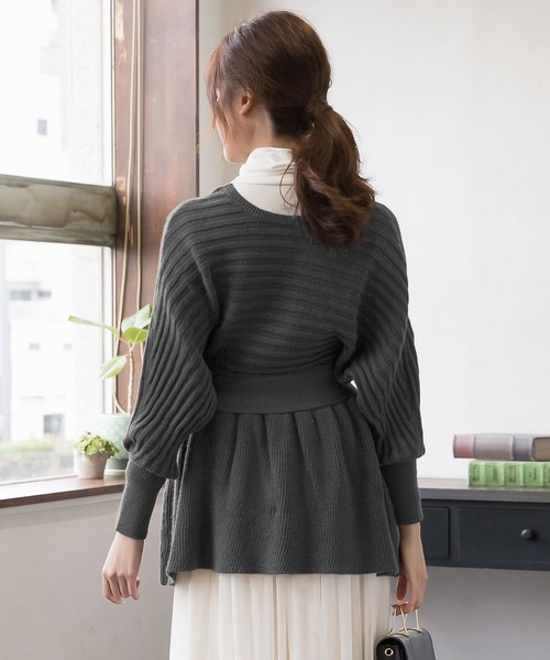 KOBE LETTUCE(コウベレタス)の「ウエストリボンカシュクールドルマンリブニットトップス(ニット/セーター・レディース・ベージュ/ブラウン/ラベンダー/チャコール・FREE)」の13枚目の写真