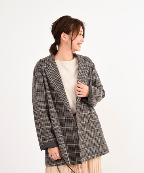 DouDou(ドゥドゥ)の「チェックダブルジャケット(テーラードジャケット・レディース・ブラウン/グレー・FREE)」の20枚目の写真