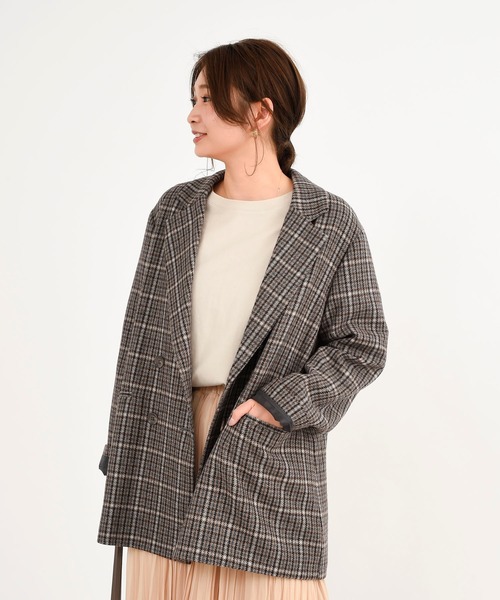 DouDou(ドゥドゥ)の「チェックダブルジャケット(テーラードジャケット・レディース・ブラウン/グレー・FREE)」の3枚目の写真