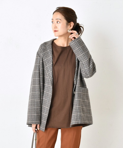 DouDou(ドゥドゥ)の「チェックダブルジャケット(テーラードジャケット・レディース・ブラウン/グレー・FREE)」の4枚目の写真