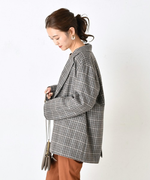 DouDou(ドゥドゥ)の「チェックダブルジャケット(テーラードジャケット・レディース・ブラウン/グレー・FREE)」の16枚目の写真