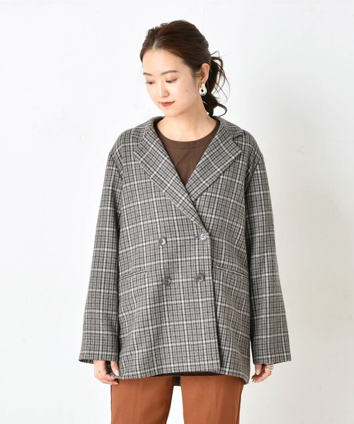 DouDou(ドゥドゥ)の「チェックダブルジャケット(テーラードジャケット・レディース・ブラウン/グレー・FREE)」の11枚目の写真