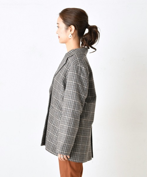 DouDou(ドゥドゥ)の「チェックダブルジャケット(テーラードジャケット・レディース・ブラウン/グレー・FREE)」の22枚目の写真