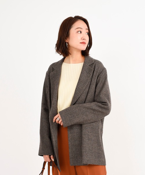 DouDou(ドゥドゥ)の「チェックダブルジャケット(テーラードジャケット・レディース・ブラウン/グレー・FREE)」の7枚目の写真