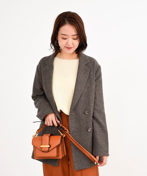 DouDou(ドゥドゥ)の「チェックダブルジャケット(テーラードジャケット・レディース・ブラウン/グレー・FREE)」の19枚目の写真