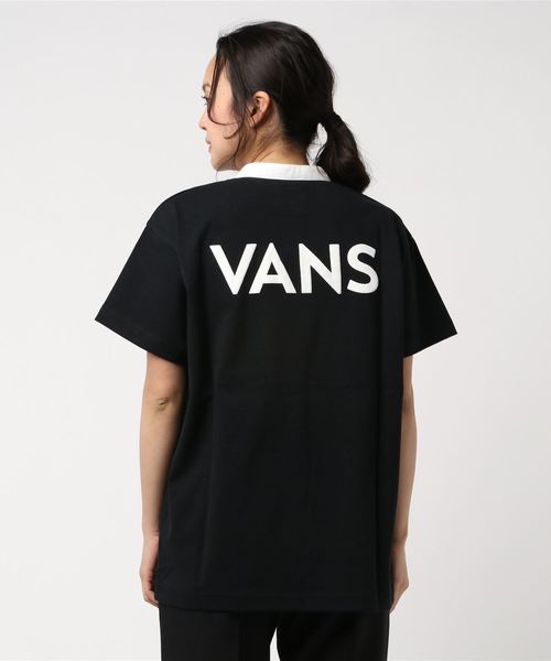 VANS(バンズ)の「VANS/ヴァンズ VA20SS-GS01 ノーカラーシャツ(ポロシャツ・レディース・ホワイト/ブラック・M/S)」の2枚目の写真