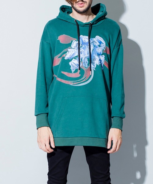 NO ID.(ノーアイディ)の「【NO ID.】Glitch Flower Print Big Parka / グリッチ フラワー プリント ビッグ パーカー(パーカー・メンズ・ブラック/グレー/グリーン・ONE SIZE)」の4枚目の写真