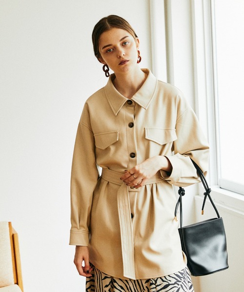 Cheek（チーク）の「フェイクレザーCPOジャケット（その他アウター・レディース・アイボリー/ベージュ/ミント・MEDIUM）」の2枚目の写真