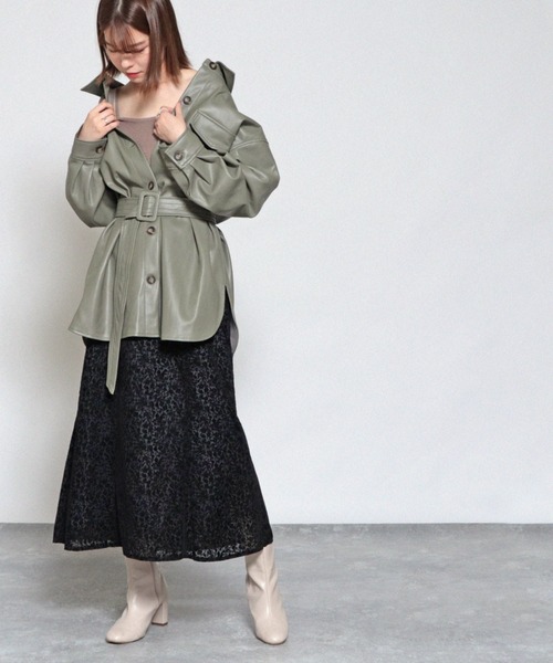 Cheek（チーク）の「フェイクレザーCPOジャケット（その他アウター・レディース・アイボリー/ベージュ/ミント・MEDIUM）」の14枚目の写真