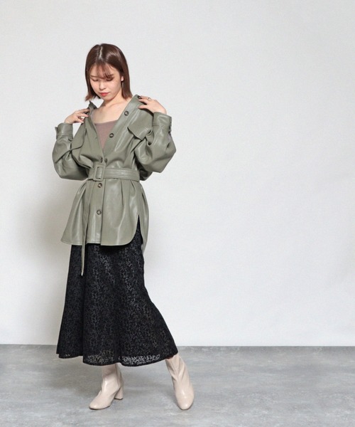 Cheek（チーク）の「フェイクレザーCPOジャケット（その他アウター・レディース・アイボリー/ベージュ/ミント・MEDIUM）」の10枚目の写真