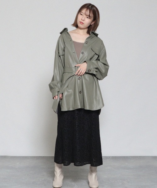 Cheek（チーク）の「フェイクレザーCPOジャケット（その他アウター・レディース・アイボリー/ベージュ/ミント・MEDIUM）」の12枚目の写真