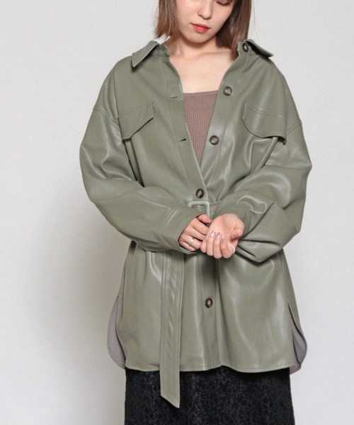 Cheek（チーク）の「フェイクレザーCPOジャケット（その他アウター・レディース・アイボリー/ベージュ/ミント・MEDIUM）」の17枚目の写真