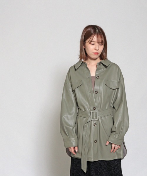 Cheek（チーク）の「フェイクレザーCPOジャケット（その他アウター・レディース・アイボリー/ベージュ/ミント・MEDIUM）」の15枚目の写真