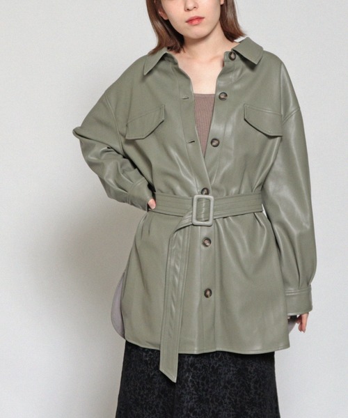 Cheek（チーク）の「フェイクレザーCPOジャケット（その他アウター・レディース・アイボリー/ベージュ/ミント・MEDIUM）」の16枚目の写真