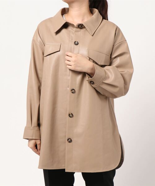 Cheek（チーク）の「フェイクレザーCPOジャケット（その他アウター・レディース・アイボリー/ベージュ/ミント・MEDIUM）」の7枚目の写真