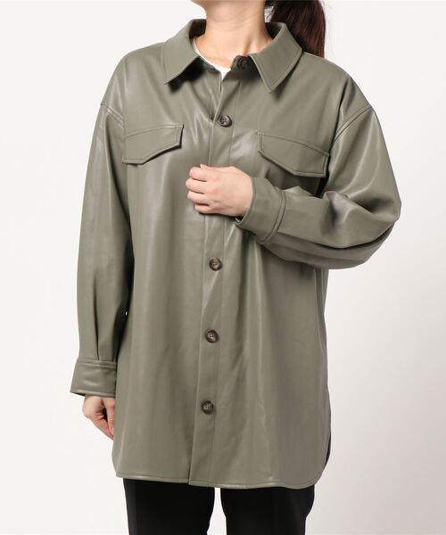 Cheek（チーク）の「フェイクレザーCPOジャケット（その他アウター・レディース・アイボリー/ベージュ/ミント・MEDIUM）」の6枚目の写真