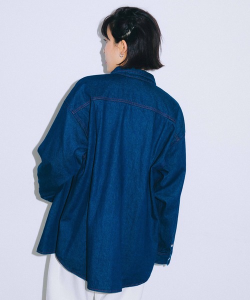 X-girl（エックスガール）の「EMDROIDERY FACE SHIRT（シャツ/ブラウス・レディース・ホワイト/ベージュ/インディゴブルー/ライトインディゴブルー・S/M）」の18枚目の写真