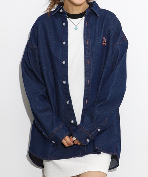 X-girl（エックスガール）の「EMDROIDERY FACE SHIRT（シャツ/ブラウス・レディース・ホワイト/ベージュ/インディゴブルー/ライトインディゴブルー・S/M）」の21枚目の写真