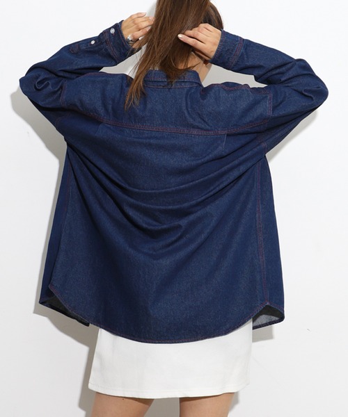 X-girl（エックスガール）の「EMDROIDERY FACE SHIRT（シャツ/ブラウス・レディース・ホワイト/ベージュ/インディゴブルー/ライトインディゴブルー・S/M）」の5枚目の写真