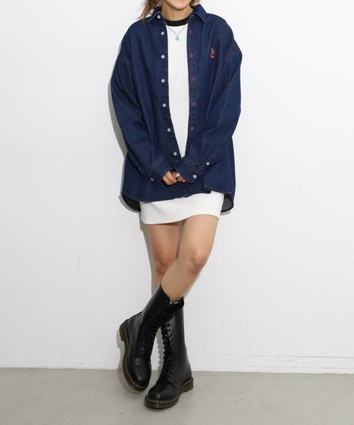 X-girl（エックスガール）の「EMDROIDERY FACE SHIRT（シャツ/ブラウス・レディース・ホワイト/ベージュ/インディゴブルー/ライトインディゴブルー・S/M）」の20枚目の写真