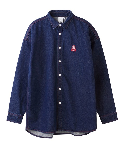 X-girl（エックスガール）の「EMDROIDERY FACE SHIRT（シャツ/ブラウス・レディース・ホワイト/ベージュ/インディゴブルー/ライトインディゴブルー・S/M）」の7枚目の写真