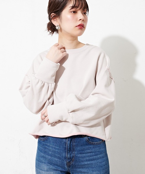 natural couture（ナチュラルクチュール）の「春めき配色裏毛ショートプルオーバー（スウェット・レディース・ミント/サックスブルー/ラベンダー/ピンク・FREE）」の21枚目の写真