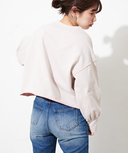 natural couture（ナチュラルクチュール）の「春めき配色裏毛ショートプルオーバー（スウェット・レディース・ミント/サックスブルー/ラベンダー/ピンク・FREE）」の22枚目の写真