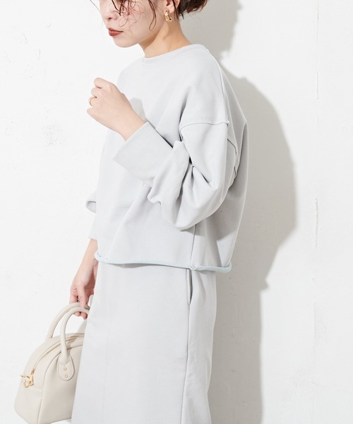 natural couture（ナチュラルクチュール）の「春めき配色裏毛ショートプルオーバー（スウェット・レディース・ミント/サックスブルー/ラベンダー/ピンク・FREE）」の12枚目の写真