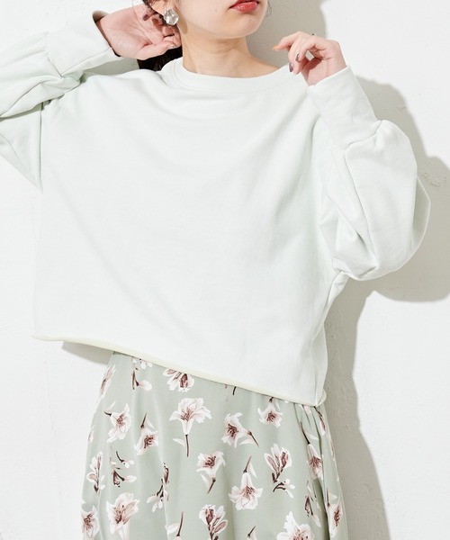 natural couture（ナチュラルクチュール）の「春めき配色裏毛ショートプルオーバー（スウェット・レディース・ミント/サックスブルー/ラベンダー/ピンク・FREE）」の5枚目の写真