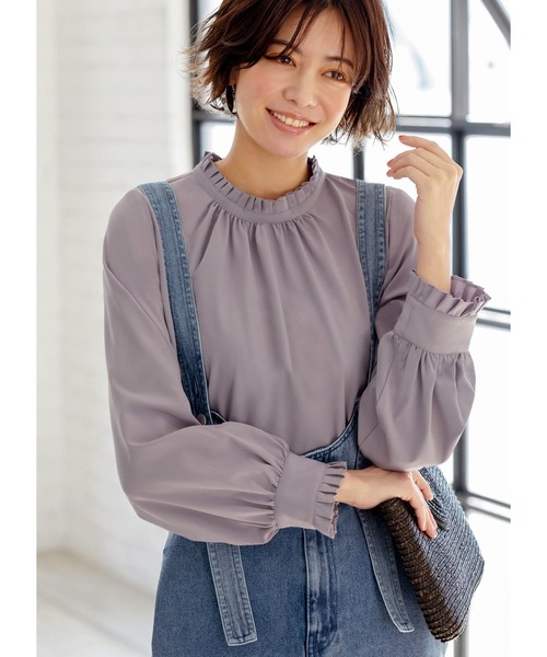 STYLE DELI(スタイルデリ)の「襟元プリーツブラウス(シャツ/ブラウス・レディース・アイボリー/グレー系その他/グレー系その他2/ブラック・M)」の3枚目の写真