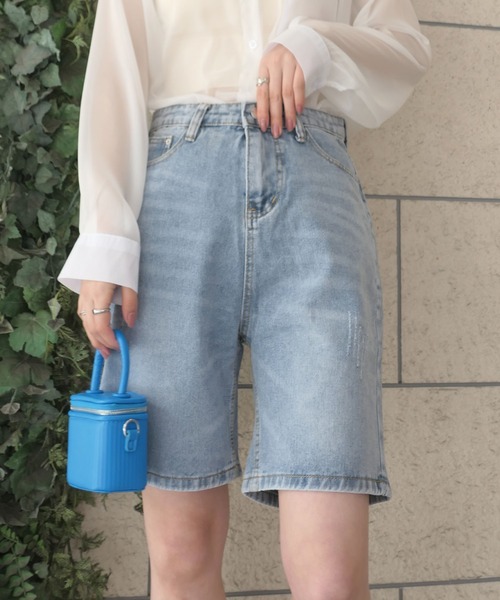 CORNERS（コーナーズ）の「デニムバミューダパンツ（デニムパンツ・レディース・ホワイト/ブラック/ブルー/アイボリー・M）」の7枚目の写真