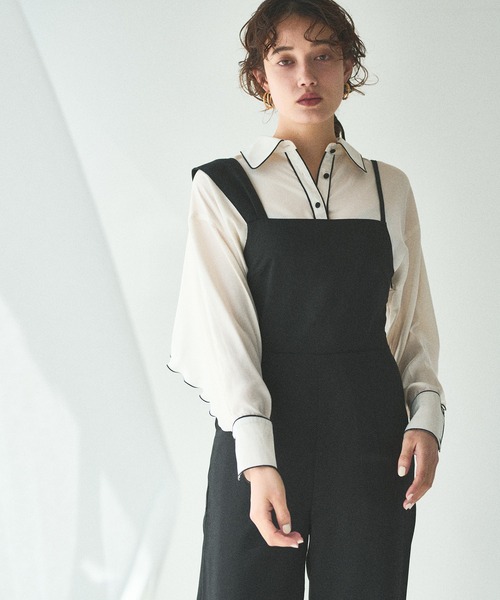 natural couture(ナチュラルクチュール)の「【大人ナチュ】サテンパイピングブラウス(シャツ/ブラウス・レディース・ブラック/ベージュ・FREE)」の4枚目の写真