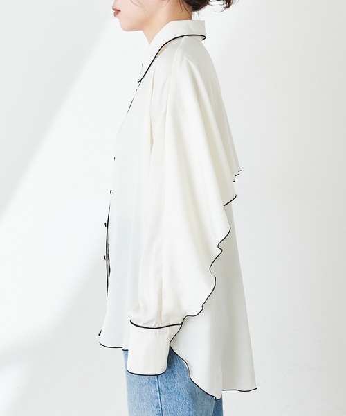 natural couture(ナチュラルクチュール)の「【大人ナチュ】サテンパイピングブラウス(シャツ/ブラウス・レディース・ブラック/ベージュ・FREE)」の18枚目の写真