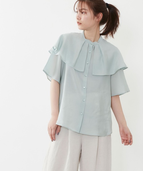 POU DOU DOU（プードゥドゥ）の「シアーケープブラウス（シャツ/ブラウス・レディース・アイボリー/ミント/モカ・3）」の3枚目の写真