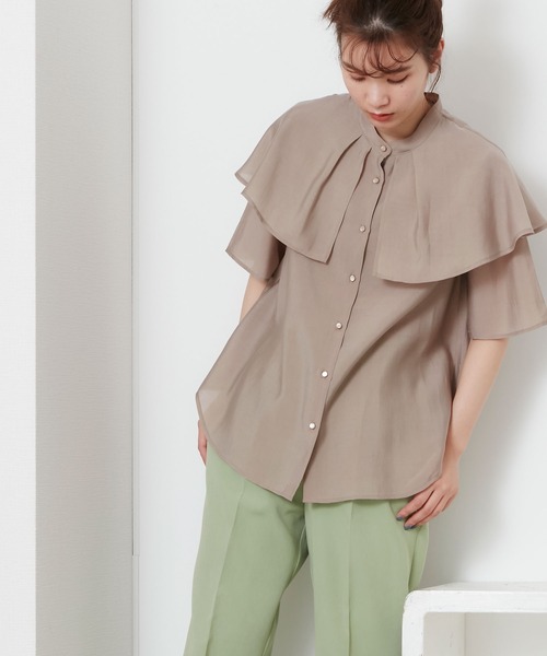 POU DOU DOU（プードゥドゥ）の「シアーケープブラウス（シャツ/ブラウス・レディース・アイボリー/ミント/モカ・3）」の4枚目の写真