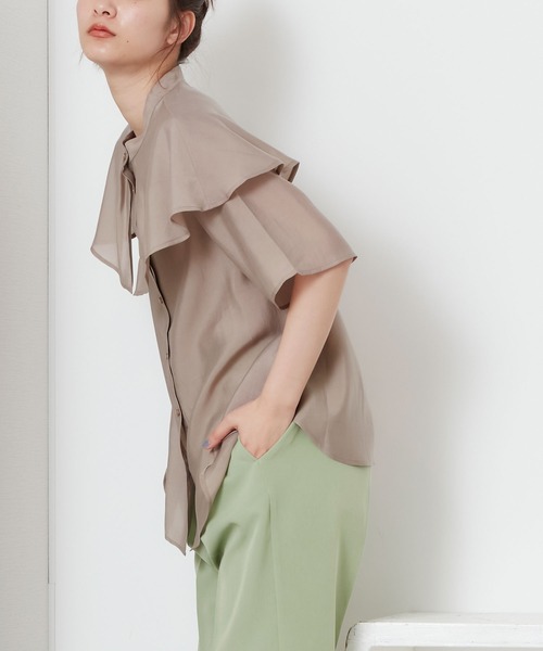 POU DOU DOU（プードゥドゥ）の「シアーケープブラウス（シャツ/ブラウス・レディース・アイボリー/ミント/モカ・3）」の7枚目の写真
