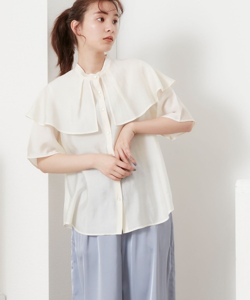 POU DOU DOU（プードゥドゥ）の「シアーケープブラウス（シャツ/ブラウス・レディース・アイボリー/ミント/モカ・3）」の11枚目の写真
