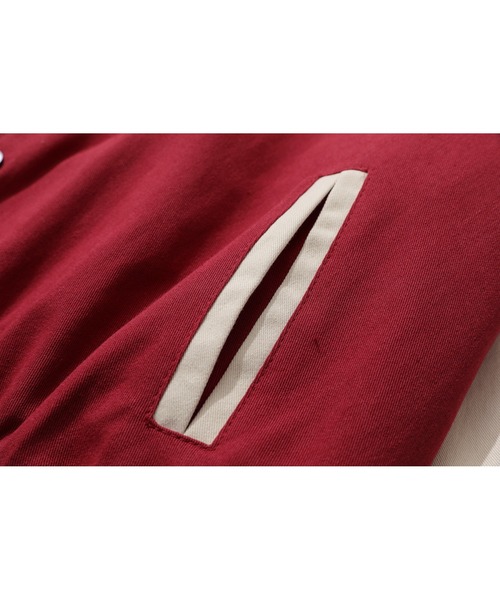 HOOK（フック）の「【HOOK】【新作】 アメカジ袖配色切り替えドッキングブルゾン ワッペン刺繍入り（スタジャン・メンズ・ブラック/レッド/グリーン・M/L/XL）」の10枚目の写真