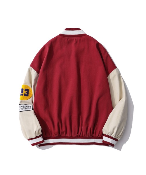 HOOK（フック）の「【HOOK】【新作】 アメカジ袖配色切り替えドッキングブルゾン ワッペン刺繍入り（スタジャン・メンズ・ブラック/レッド/グリーン・M/L/XL）」の16枚目の写真