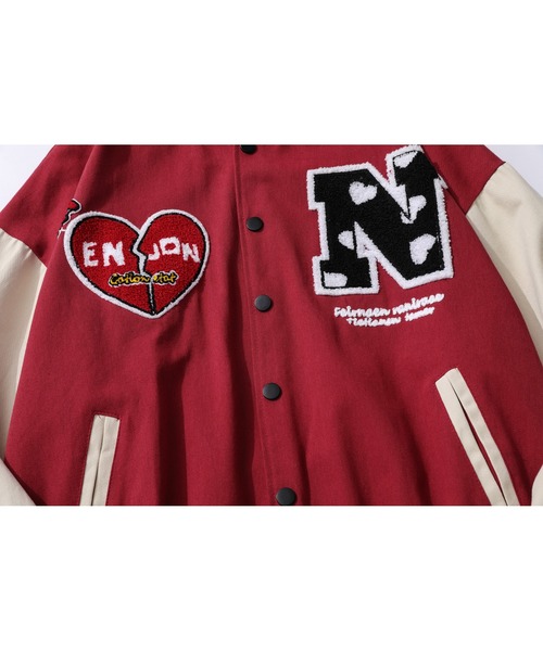 HOOK（フック）の「【HOOK】【新作】 アメカジ袖配色切り替えドッキングブルゾン ワッペン刺繍入り（スタジャン・メンズ・ブラック/レッド/グリーン・M/L/XL）」の19枚目の写真